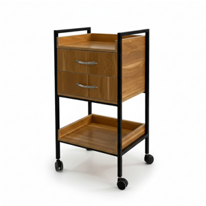 ترالی زیبایی دو کشو چوبی