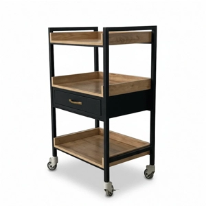 ترالی زیبایی چوبی چندمنظوره سه طبقه و یک کشو