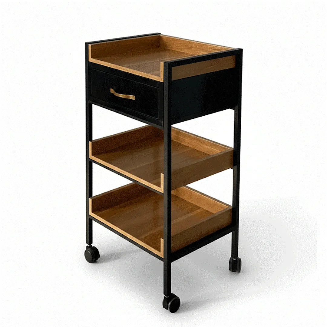 ترالی زیبایی چوبی سه طبقه و یک کشو