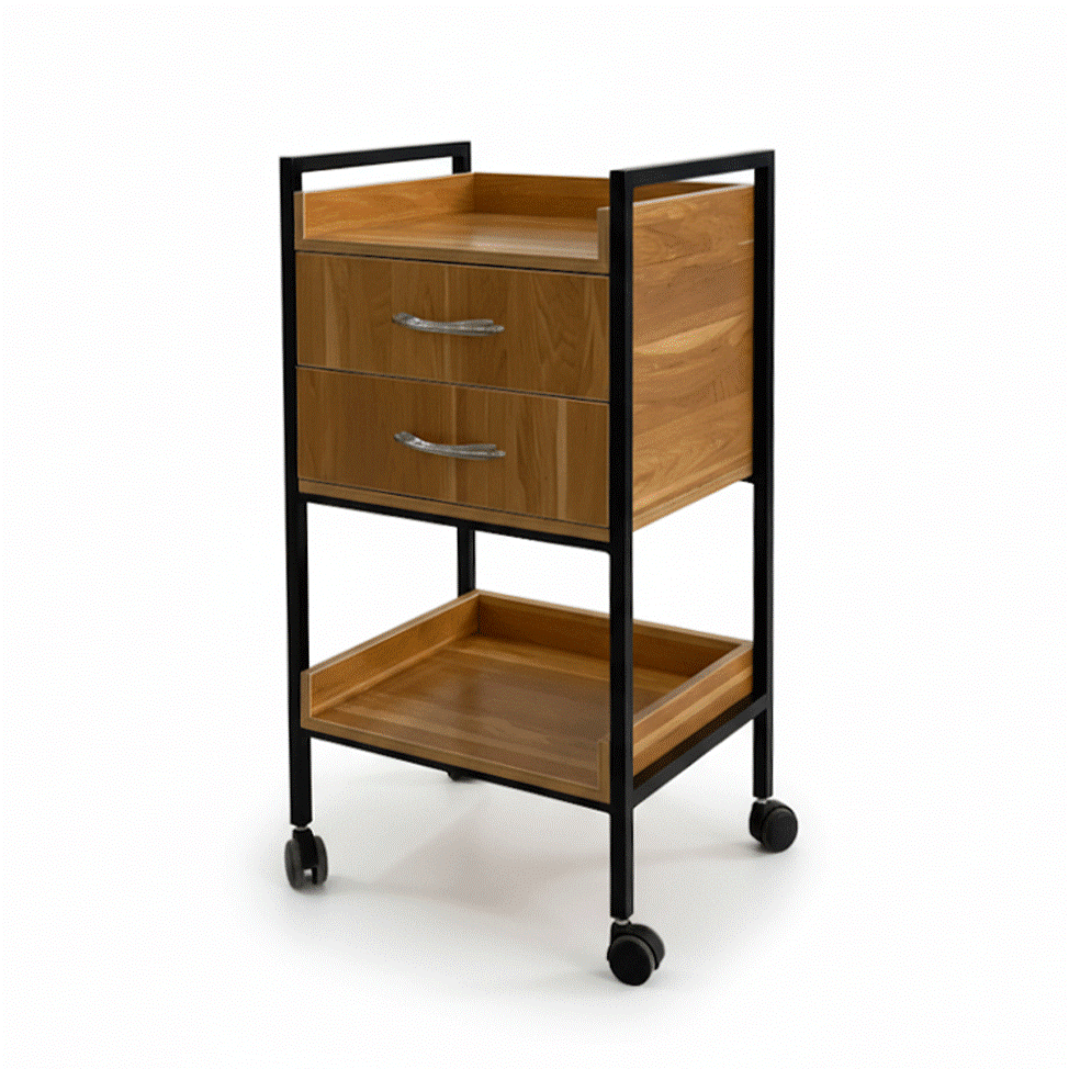 ترالی زیبایی دو کشو چوبی