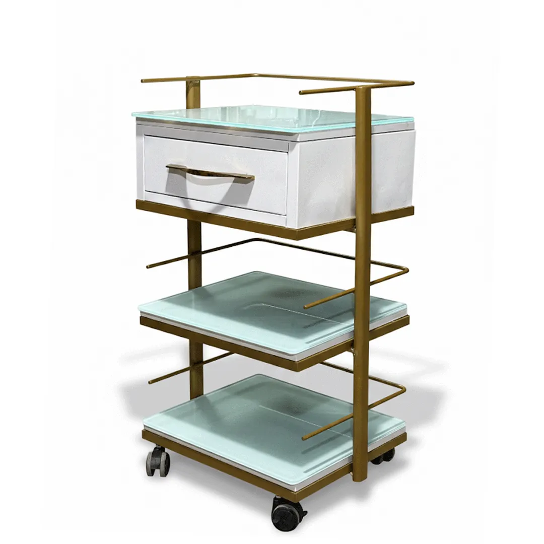 ترالی زیبایی فلزی چند منظوره سه طبقه و یک کشو